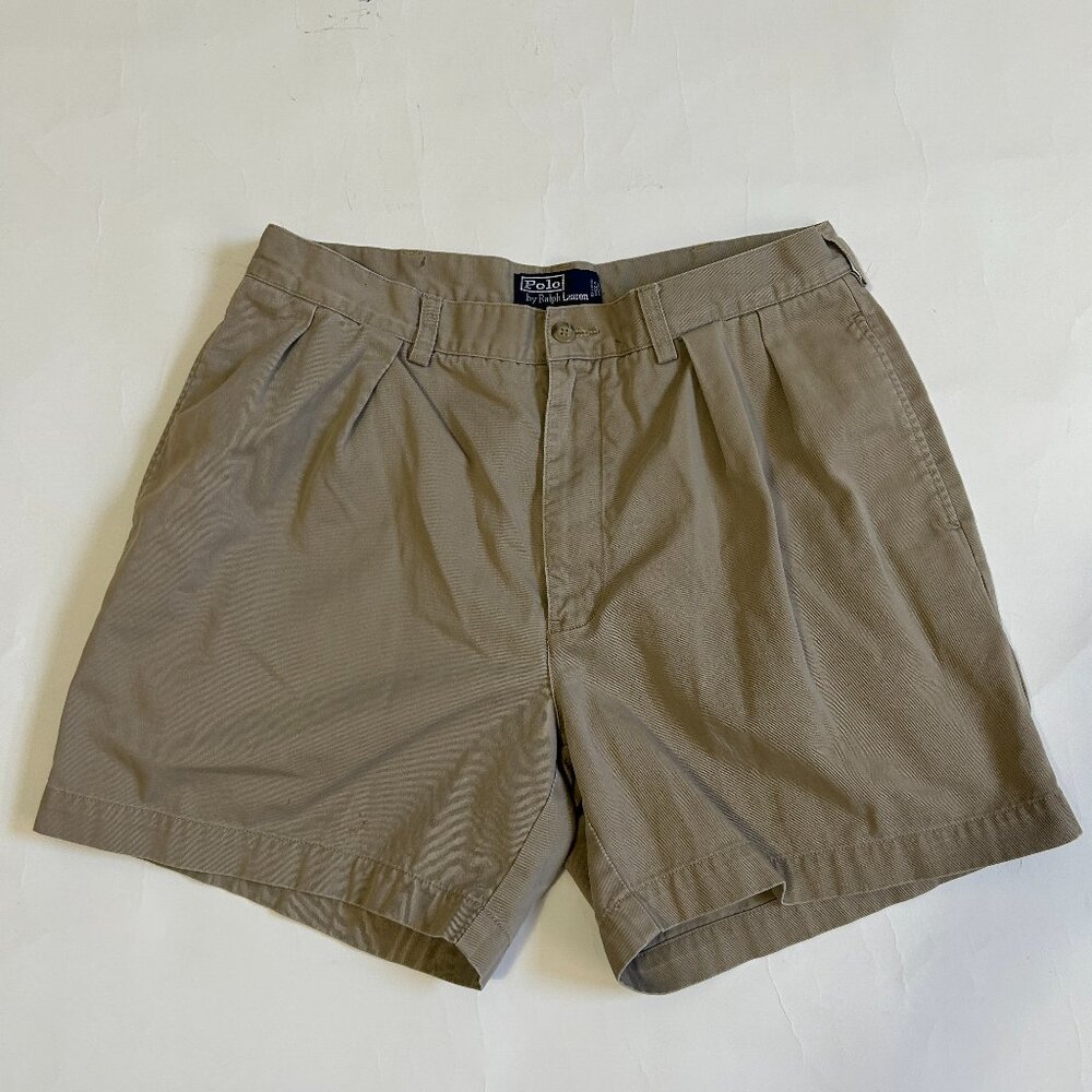 Vintage Polo Ralph Lauren Andrew Shorts Pleated beige Chino Mens 35 golf preppy